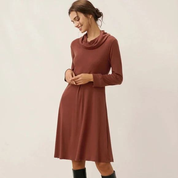 Tencel Wool Draped Neck Stretch Midi Dress KIRA - Picture 2 of 8
